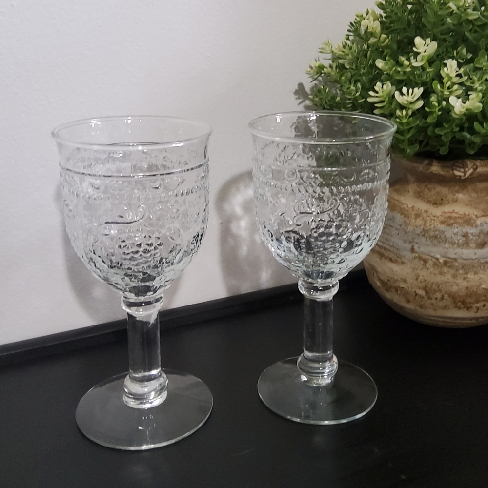 Vintage Indiana Glass Pressed Wine Glasses, set of two